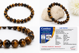 Natural Tiger Eye Bracelet 8mm | Certified Genuine Tiger Eye Gemstone Stretch Bracelet | Unisex Brown Beaded Crystal Bracelet for Men & Women